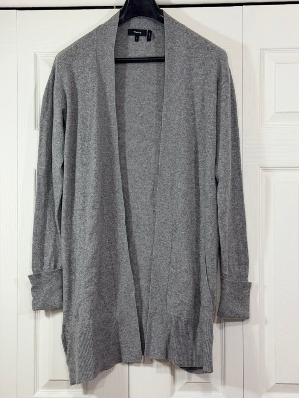 Theory 100% Cashmere Long Open-Front Grey Cardigan